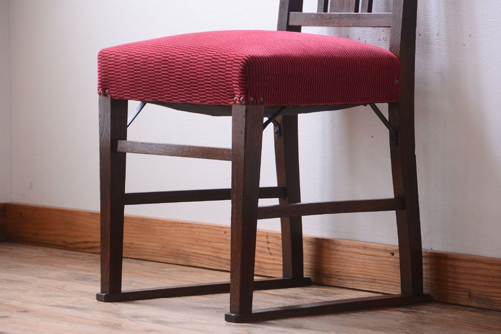 アンティーク家具　大正ロマン　古いナラ材のアンティークチェア(椅子)(1)