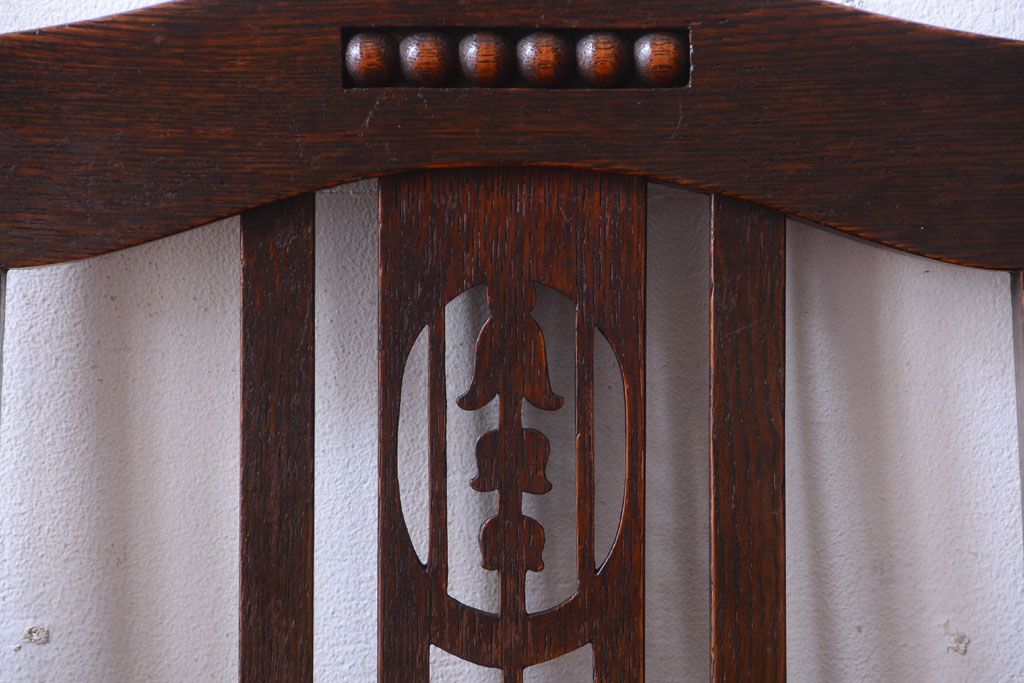 アンティーク家具　大正ロマン　古いナラ材のアンティークチェア(椅子)(1)