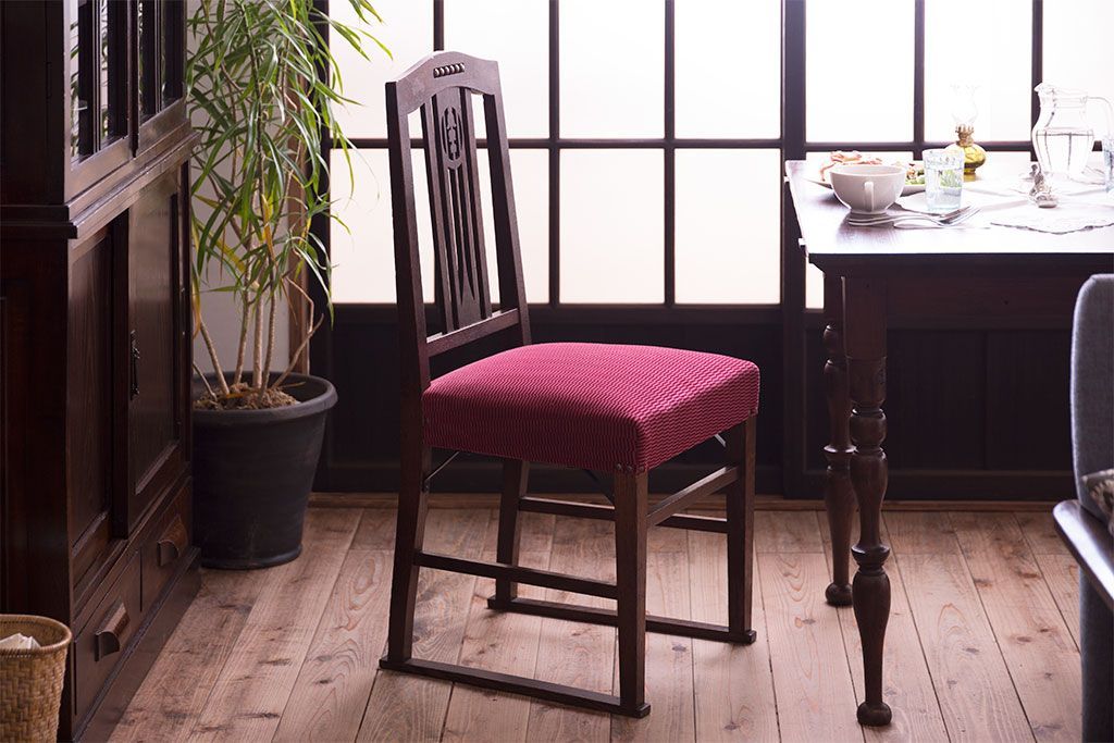 アンティーク家具　大正ロマン　古いナラ材のアンティークチェア(椅子)(2)