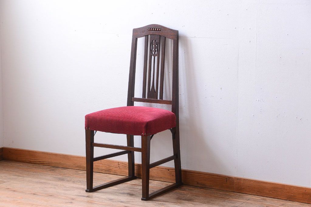 アンティーク家具　大正ロマン　古いナラ材のアンティークチェア(椅子)(2)