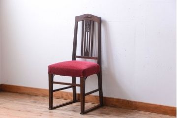 アンティーク家具　大正ロマン　古いナラ材のアンティークチェア(椅子)(2)