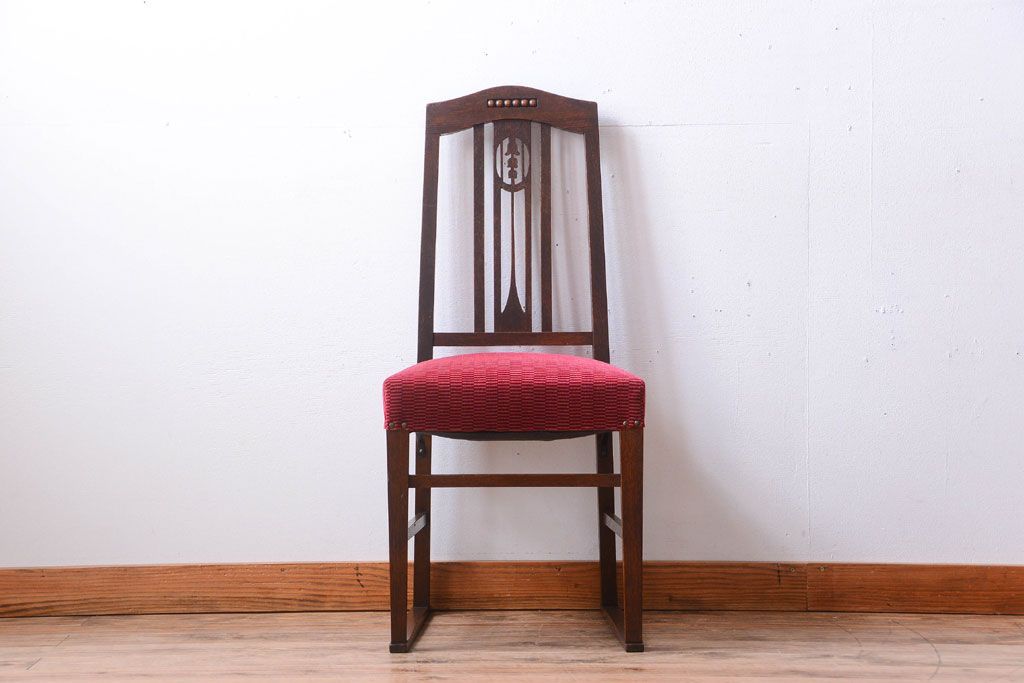 アンティーク家具　大正ロマン　古いナラ材のアンティークチェア(椅子)(2)