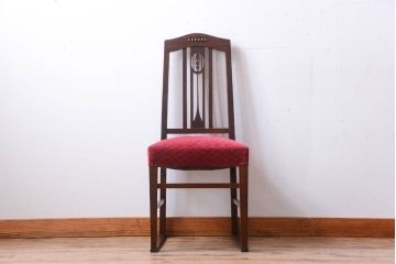 アンティーク家具　大正ロマン　古いナラ材のアンティークチェア(椅子)(2)