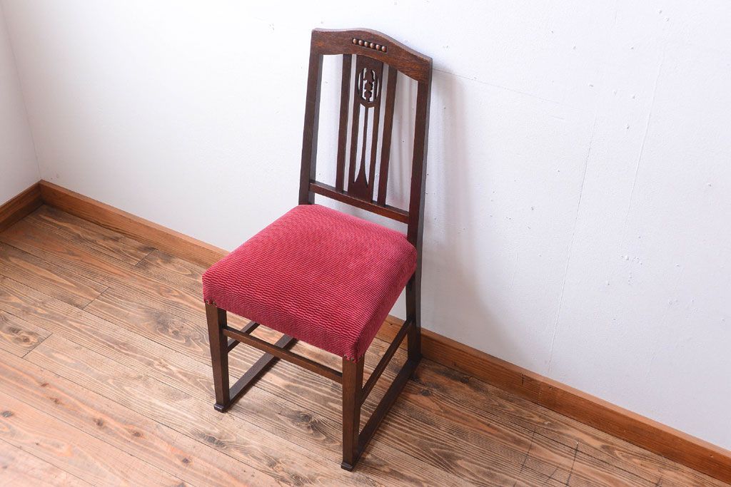 アンティーク家具　大正ロマン　古いナラ材のアンティークチェア(椅子)(2)