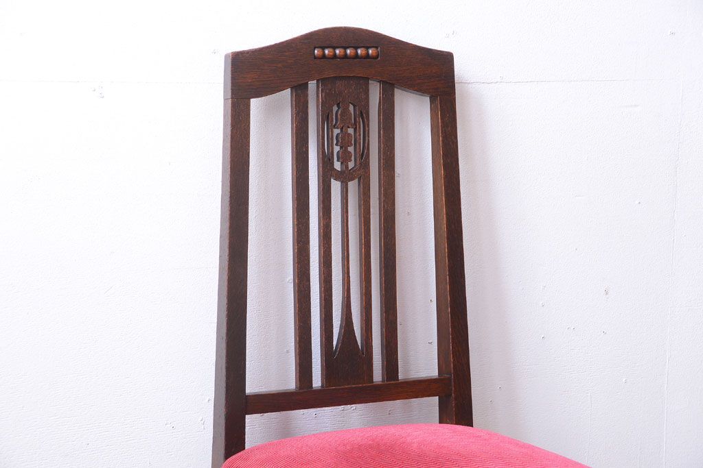 アンティーク家具　大正ロマン　古いナラ材のアンティークチェア(椅子)(2)