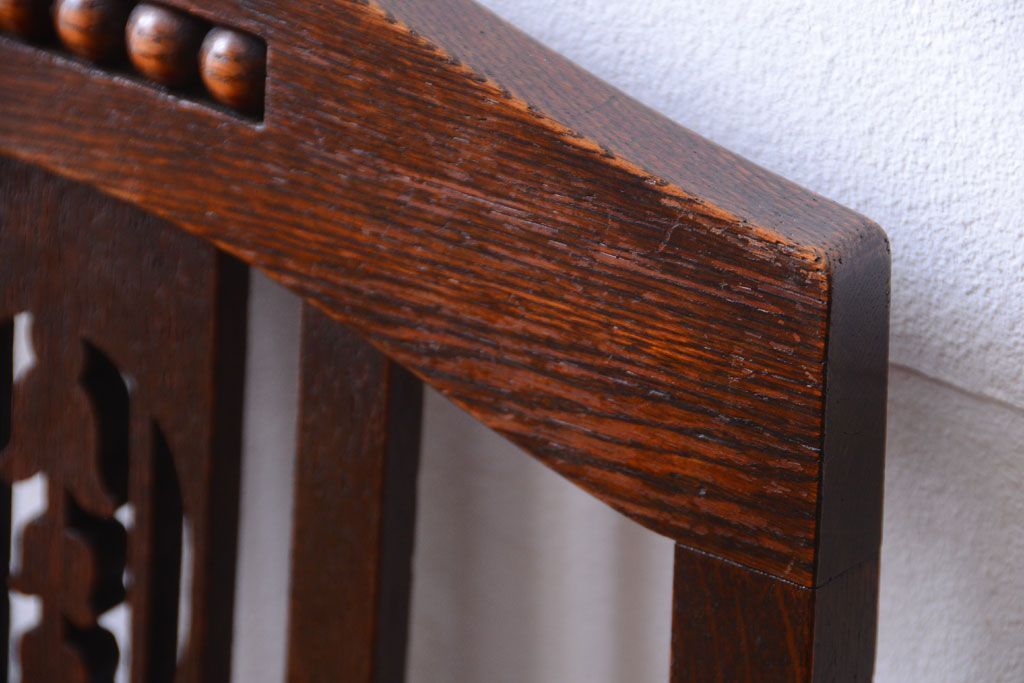 アンティーク家具　大正ロマン　古いナラ材のアンティークチェア(椅子)(2)