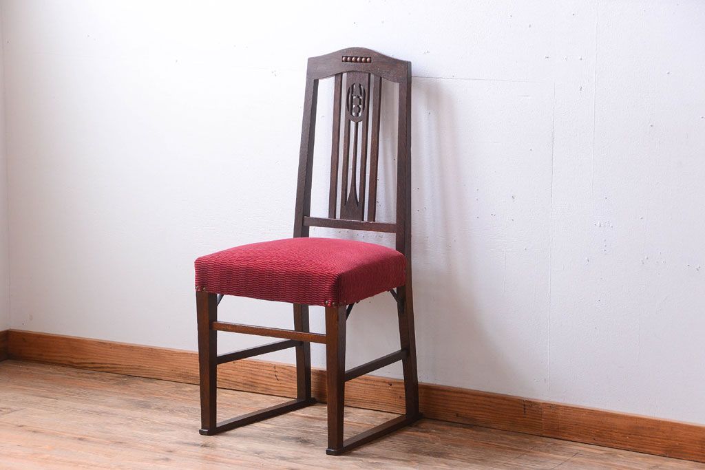 アンティーク家具　大正ロマン　古いナラ材のアンティークチェア(椅子)(3)