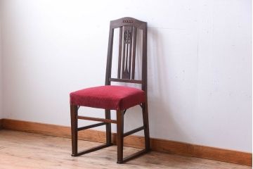 アンティーク家具　大正ロマン　古いナラ材のアンティークチェア(椅子)(3)
