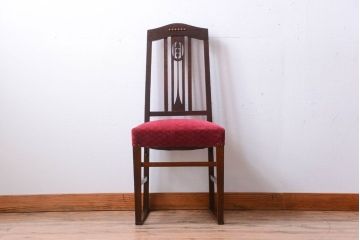 アンティーク家具　大正ロマン　古いナラ材のアンティークチェア(椅子)(3)