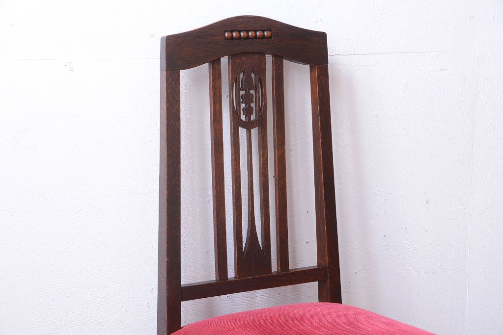 アンティーク家具　大正ロマン　古いナラ材のアンティークチェア(椅子)(3)