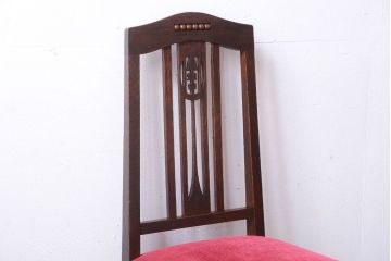 アンティーク家具　大正ロマン　古いナラ材のアンティークチェア(椅子)(3)