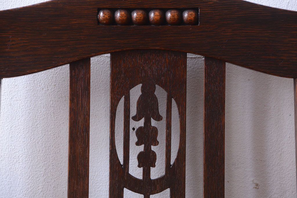 アンティーク家具　大正ロマン　古いナラ材のアンティークチェア(椅子)(3)