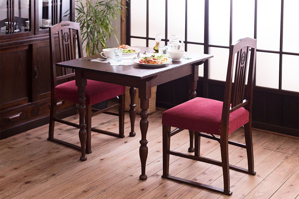 アンティーク家具　大正ロマン　古いナラ材のアンティークチェア2脚セット(椅子)