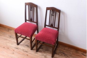アンティーク家具　大正ロマン　古いナラ材のアンティークチェア2脚セット(椅子)