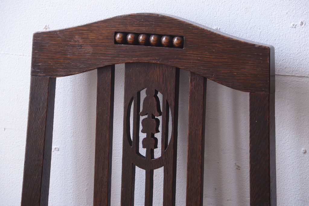 アンティーク家具　大正ロマン　古いナラ材のアンティークチェア2脚セット(椅子)