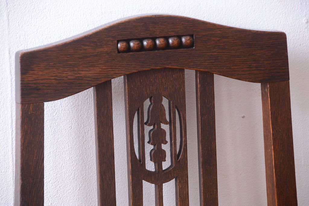 アンティーク家具　大正ロマン　古いナラ材のアンティークチェア2脚セット(椅子)