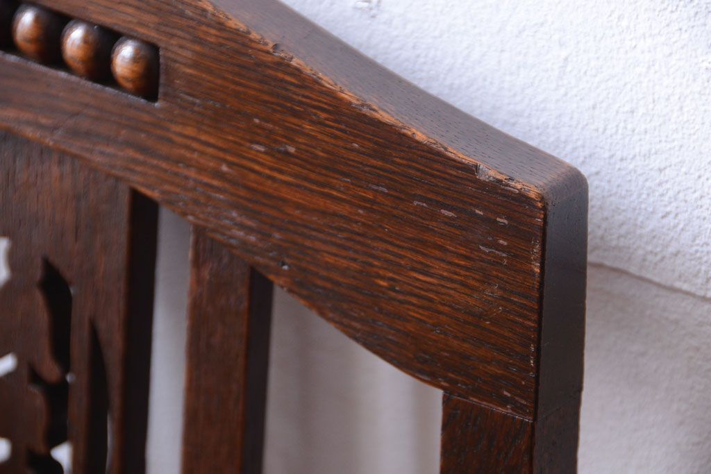 アンティーク家具　大正ロマン　古いナラ材のアンティークチェア2脚セット(椅子)