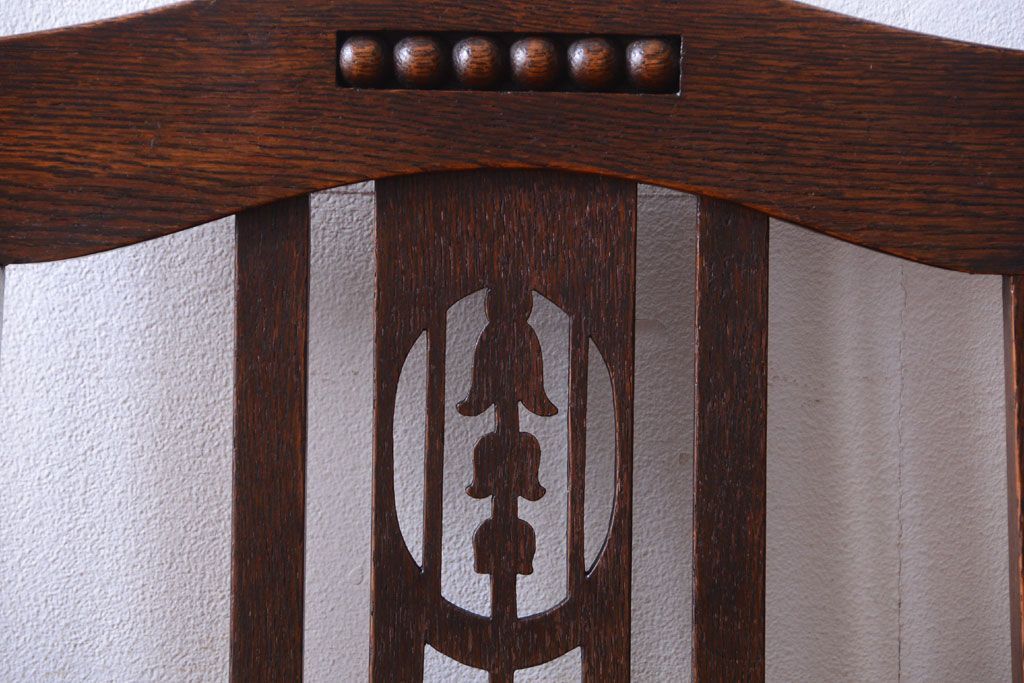 アンティーク家具　大正ロマン　古いナラ材のアンティークチェア2脚セット(椅子)