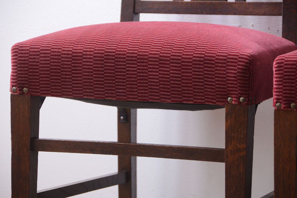 アンティーク家具　大正ロマン　古いナラ材のアンティークチェア2脚セット(椅子)