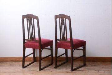 アンティーク家具　大正ロマン　古いナラ材のアンティークチェア2脚セット(椅子)
