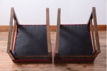 アンティーク家具　大正ロマン　古いナラ材のアンティークチェア2脚セット(椅子)