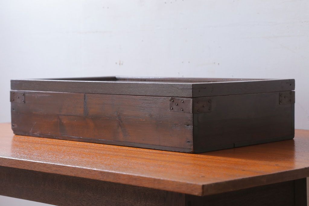 アンティーク雑貨　アンティーク　古い木製のコレクションボックス(ガラスケース)(1)