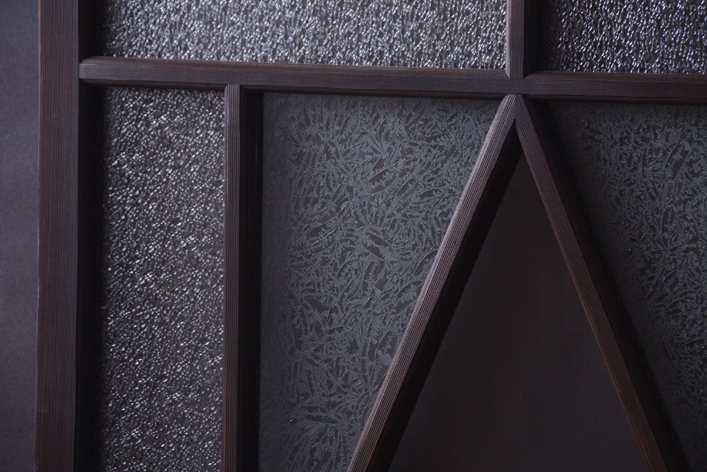 大正ロマン　ダイヤガラスと結霜ガラス入り!アンティーク引き戸2枚セット(窓)(1)