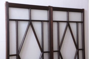 大正ロマン　ダイヤガラスと結霜ガラス入り!アンティーク引き戸2枚セット(窓)(1)