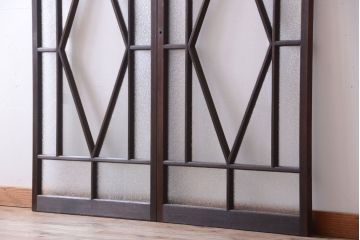 大正ロマン　ダイヤガラスと結霜ガラス入り!アンティーク引き戸2枚セット(窓)(1)