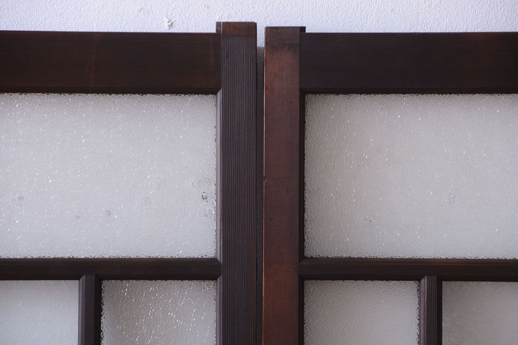 大正ロマン　ダイヤガラスと結霜ガラス入り!アンティーク引き戸2枚セット(窓)(1)