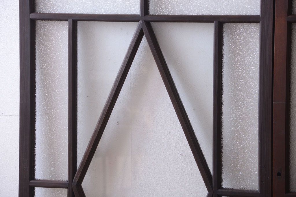 大正ロマン　ダイヤガラスと結霜ガラス入り!アンティーク引き戸2枚セット(窓)(1)