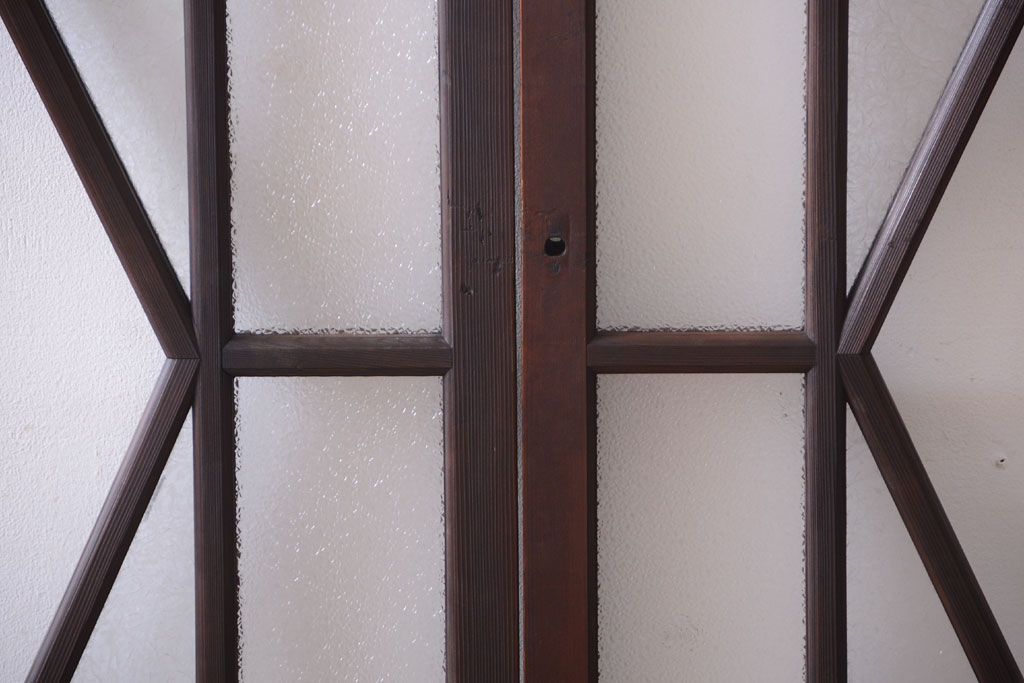 大正ロマン　ダイヤガラスと結霜ガラス入り!アンティーク引き戸2枚セット(窓)(1)