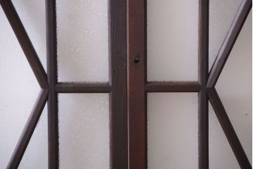 大正ロマン　ダイヤガラスと結霜ガラス入り!アンティーク引き戸2枚セット(窓)(1)