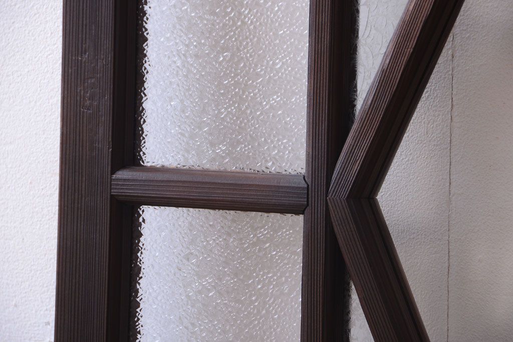 大正ロマン　ダイヤガラスと結霜ガラス入り!アンティーク引き戸2枚セット(窓)(1)