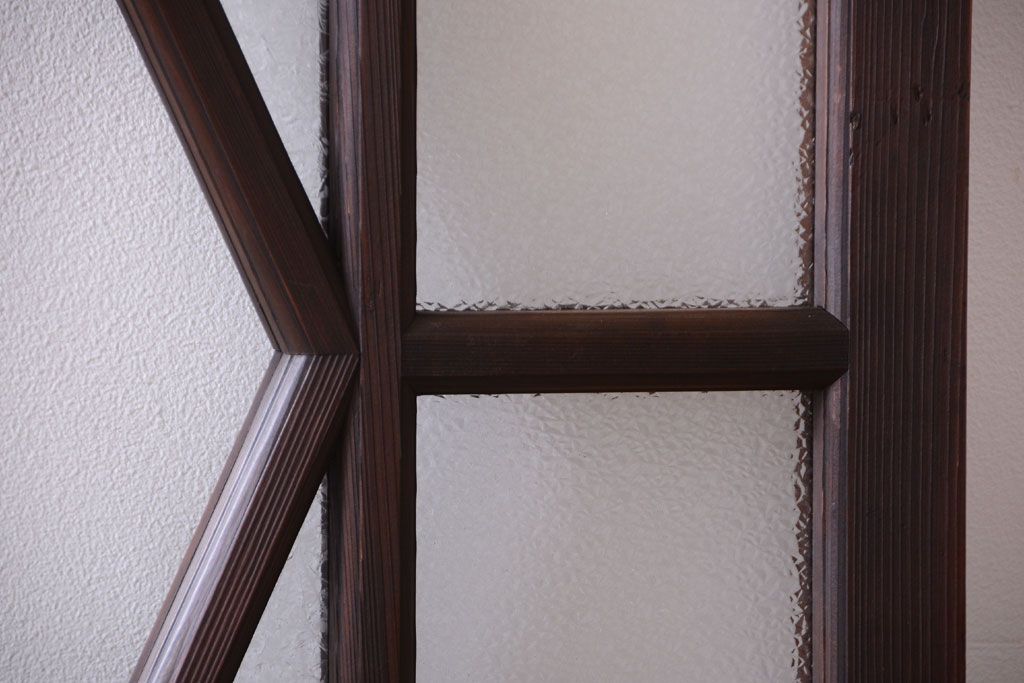 大正ロマン　ダイヤガラスと結霜ガラス入り!アンティーク引き戸2枚セット(窓)(1)