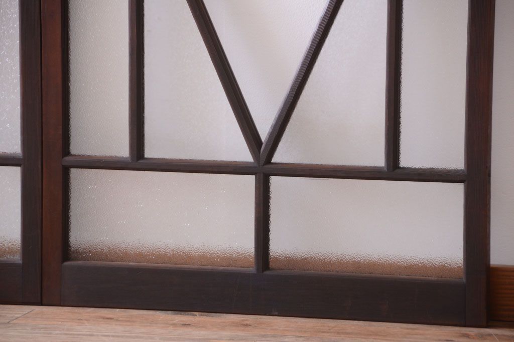 大正ロマン　ダイヤガラスと結霜ガラス入り!アンティーク引き戸2枚セット(窓)(1)