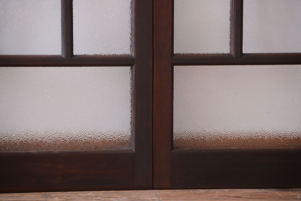 大正ロマン　ダイヤガラスと結霜ガラス入り!アンティーク引き戸2枚セット(窓)(1)