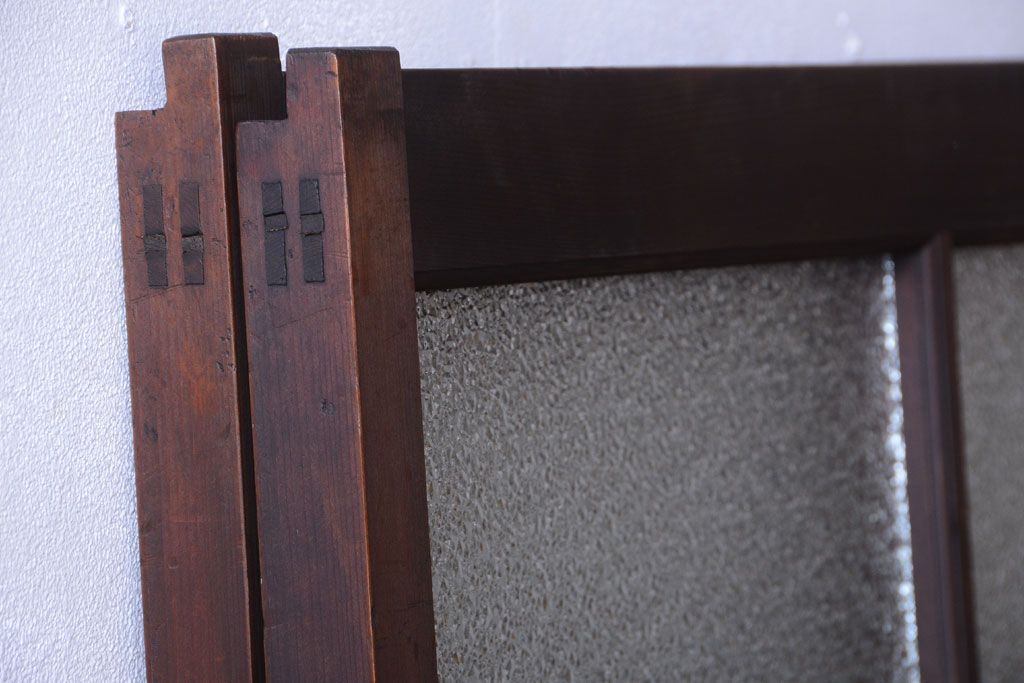 大正ロマン　ダイヤガラスと結霜ガラス入り!アンティーク引き戸2枚セット(窓)(1)