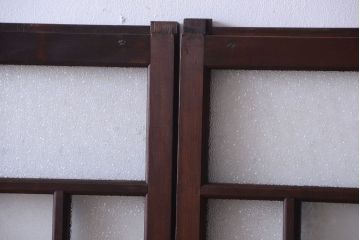 大正ロマン　ダイヤガラスと結霜ガラス入り!アンティーク引き戸2枚セット(窓)(1)