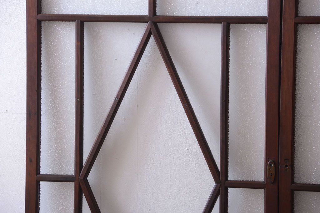 大正ロマン　ダイヤガラスと結霜ガラス入り!アンティーク引き戸2枚セット(窓)(1)