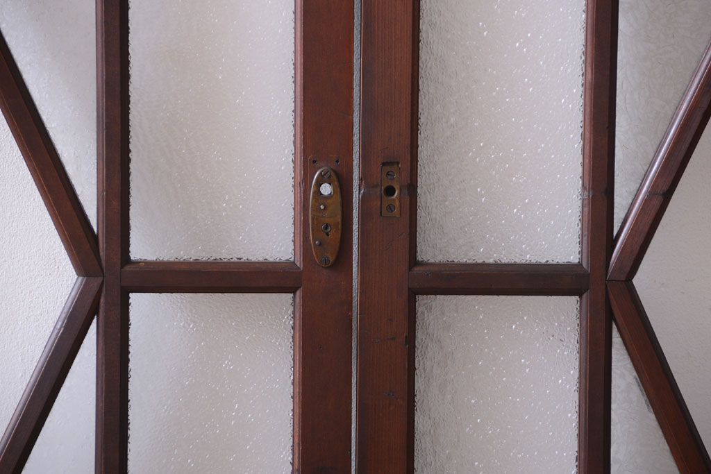 大正ロマン　ダイヤガラスと結霜ガラス入り!アンティーク引き戸2枚セット(窓)(1)