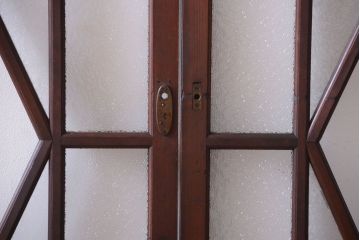 大正ロマン　ダイヤガラスと結霜ガラス入り!アンティーク引き戸2枚セット(窓)(1)