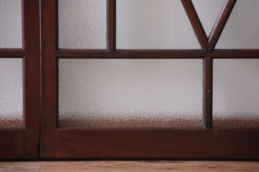 大正ロマン　ダイヤガラスと結霜ガラス入り!アンティーク引き戸2枚セット(窓)(1)