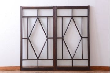 大正ロマン　ダイヤガラスと結霜ガラス入り!アンティーク引き戸2枚セット(窓)(2)