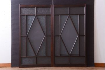 大正ロマン　ダイヤガラスと結霜ガラス入り!アンティーク引き戸2枚セット(窓)(2)