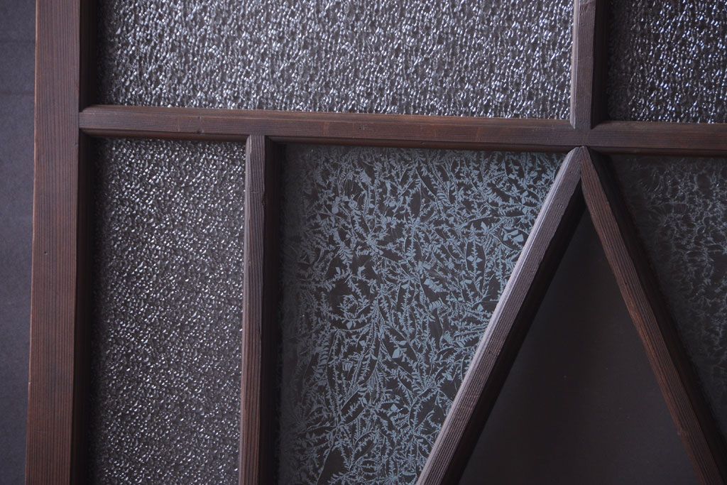 大正ロマン　ダイヤガラスと結霜ガラス入り!アンティーク引き戸2枚セット(窓)(2)