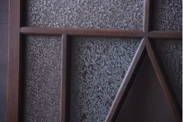 大正ロマン　ダイヤガラスと結霜ガラス入り!アンティーク引き戸2枚セット(窓)(2)