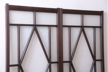 大正ロマン　ダイヤガラスと結霜ガラス入り!アンティーク引き戸2枚セット(窓)(2)