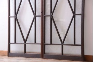 大正ロマン　ダイヤガラスと結霜ガラス入り!アンティーク引き戸2枚セット(窓)(2)