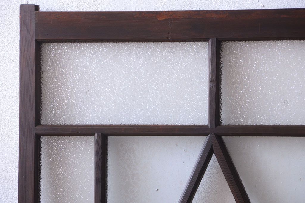 大正ロマン　ダイヤガラスと結霜ガラス入り!アンティーク引き戸2枚セット(窓)(2)